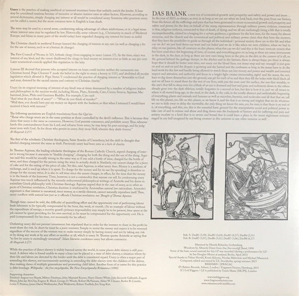 Leif Elggren : Das Baank (LP, Album, Ltd)
