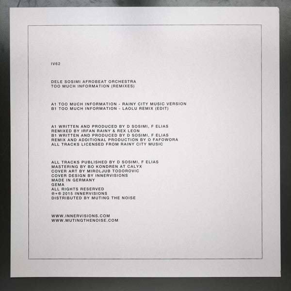Dele Sosimi Afrobeat Orchestra : Too Much Information (Remixes) (12")
