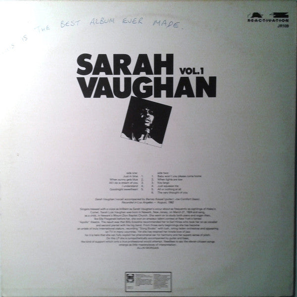 Sarah Vaughan : Sarah Vaughan Vol. 1 (LP, Album)