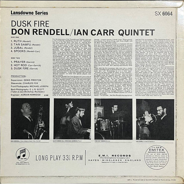 The Don Rendell / Ian Carr Quintet : Dusk Fire (LP, Album, Mono)