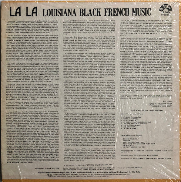 Les Freres Carrière* • The Lawtell Playboys* : La La Louisiana Black French Music (LP, Album)