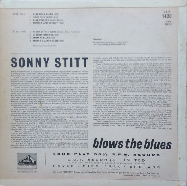Sonny Stitt : Blows The Blues (LP, Album, Mono)