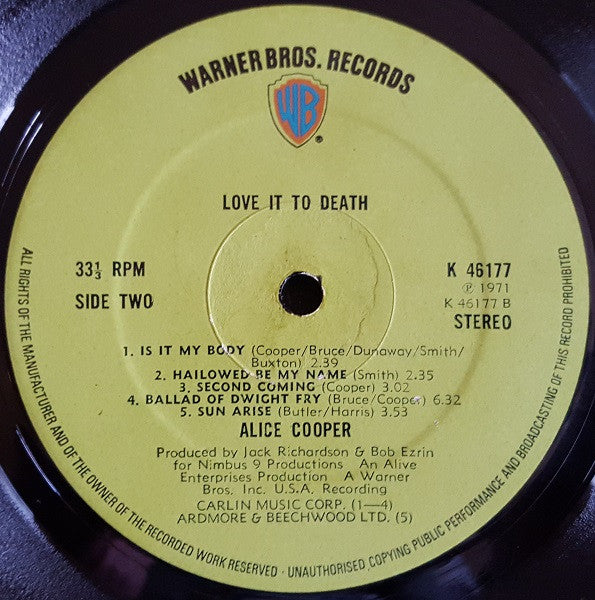 Alice Cooper : Love It To Death (LP, Album, RE)