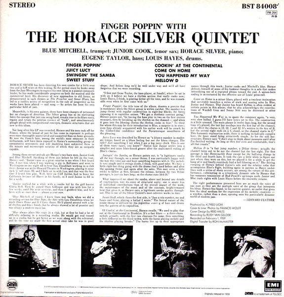 The Horace Silver Quintet : Finger Poppin' With The Horace Silver Quintet (LP, Album, RE, RM, DMM)
