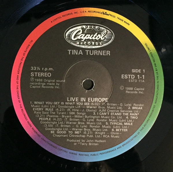 Tina Turner : Tina Live In Europe (2xLP, Album, Gat)