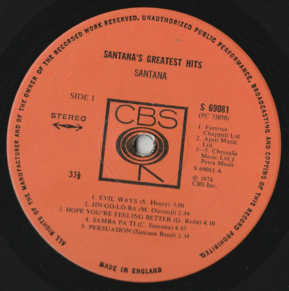 Santana : Santana's Greatest Hits (LP, Comp)