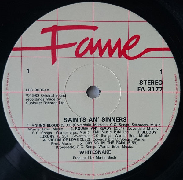 Whitesnake : Saints & Sinners (LP, Album, RE)
