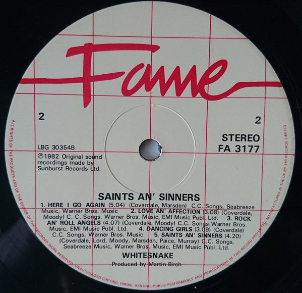 Whitesnake : Saints & Sinners (LP, Album, RE)