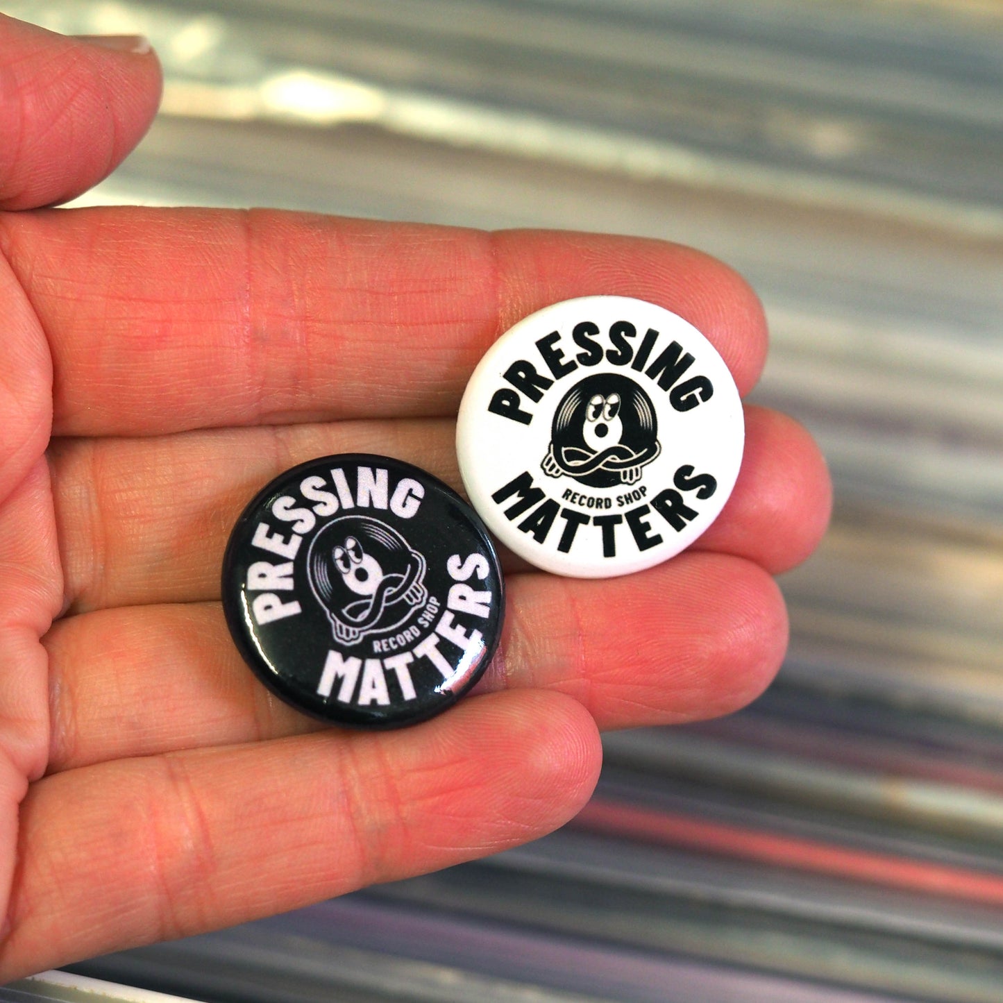 Pressing Matters Button Badge - Black/White
